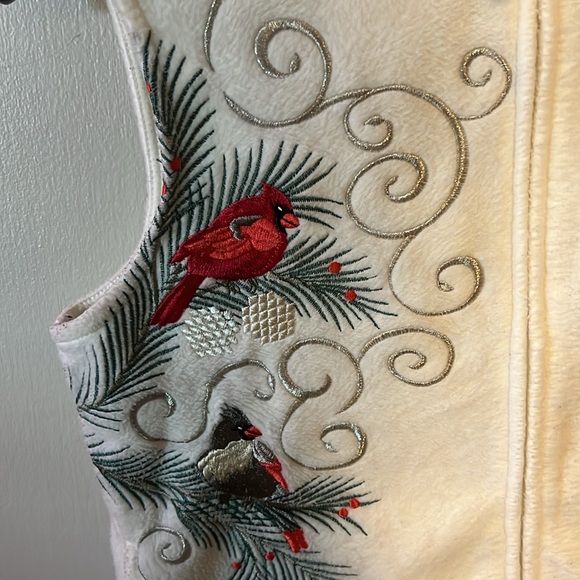 Croft & Barrow Womens Size Ps White Fleece Cardinal Embroidered Pockets holiday - Picture 1 of 4